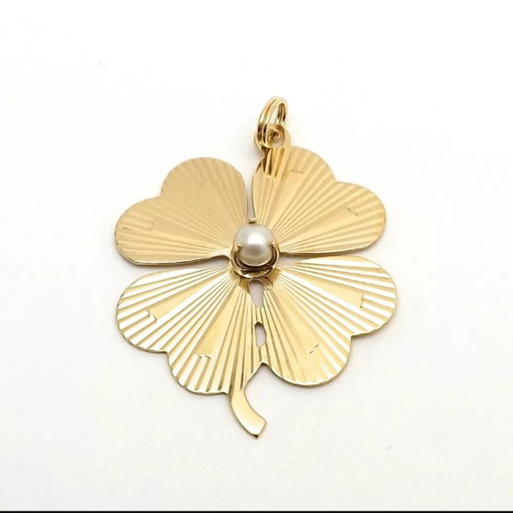 14KT SOLID GOLD VINTAGE CLOVER CHARM PENDANT
